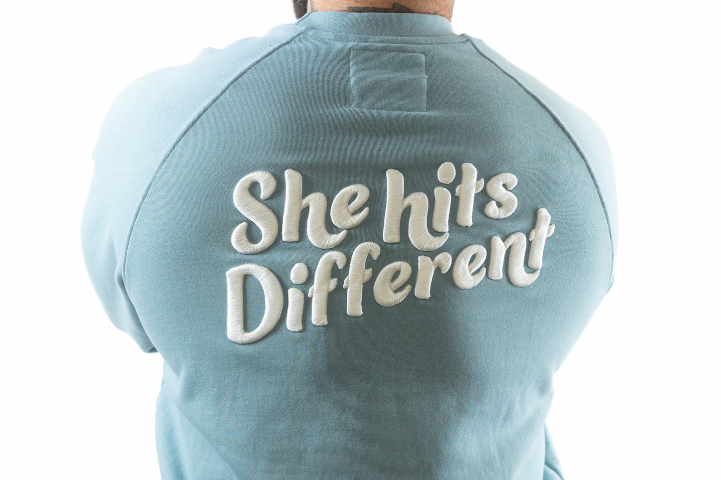 She Hits Different Merch // 3D Embroidery Crew Sweatshirt