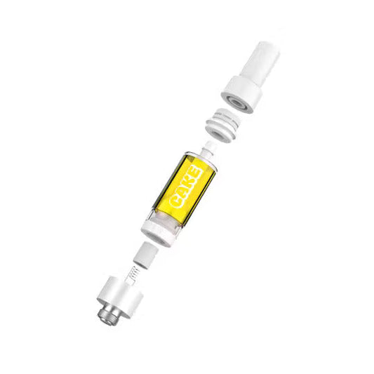 Detailed view of Gummibear Kush, 1g, Hybrid, Cartridge from Cake, showing the interior oil.