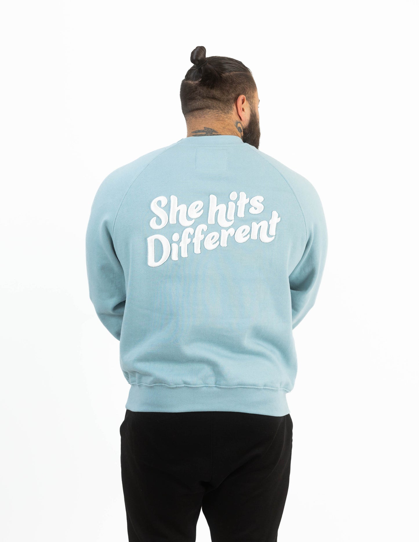 She Hits Different Merch // 3D Embroidery Crew Sweatshirt