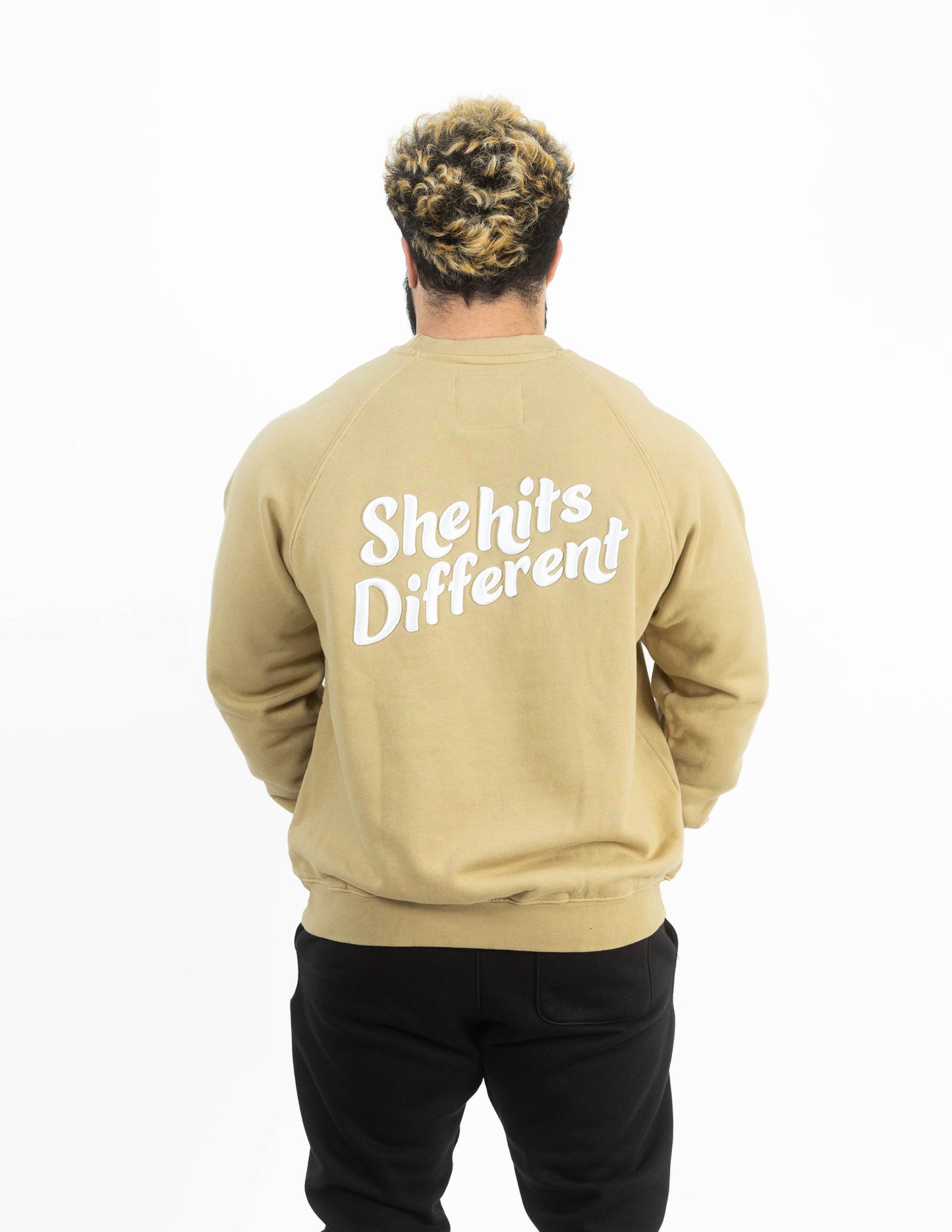 She Hits Different Merch // 3D Embroidery Crew Sweatshirt