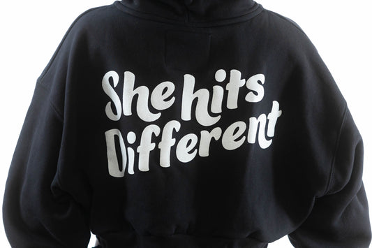 She Hits Different Merch // Crop Hooded Sweatshirt