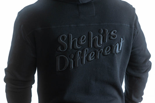 She Hits Different Merch // 3D Embroidery Side-Zip Hooded Sweatshirt