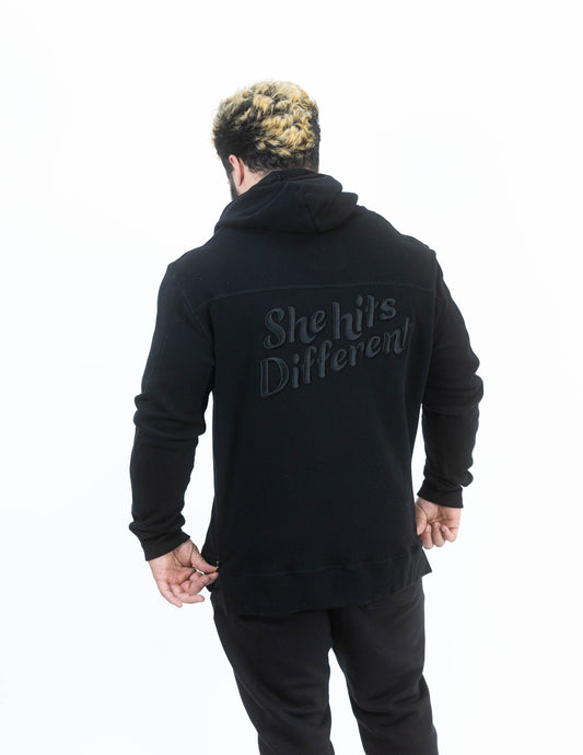 She Hits Different Merch // 3D Embroidery Side-Zip Hooded Sweatshirt
